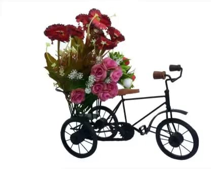 Home Decor Iron & Wooden/Metal Rickshaw Cycle for Flower Basket Holder/Pot Decorative and Corporate Gift Item or Vehicle Craftsmen Showpiece Decorative Showpiece