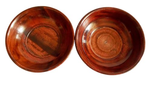 Handcrafted Wooden Serving Bowls, Traditional Indian Design, Set of 2, Brown