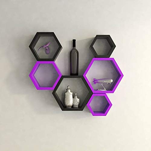 DECORASIA� Beautiful Wooden Hexagon Shape Designer Storage Shelves MDF (Set of 6) (Medium Density Fiber) Wall Shelf