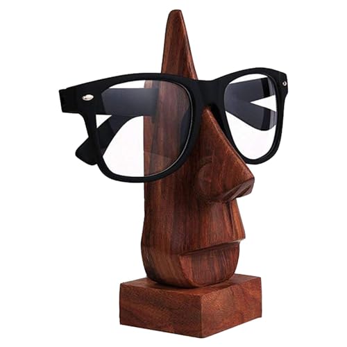 Wooden Eyeglass Holder Stand, Decorative Face-Shaped Spectacle Display, 6 Inch Height, Brown