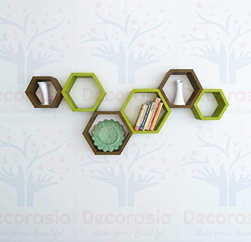 DECORASIA� Beautiful Wooden Hexagon Shape Designer Storage Shelves MDF (Set of 6) (Medium Density Fiber) Wall Shelf
