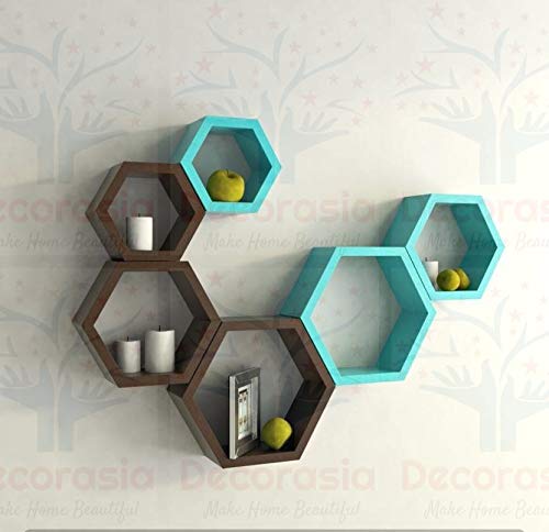 DECORASIA� Beautiful Wooden Hexagon Shape Designer Storage Shelves MDF (Set of 6) (Medium Density Fiber) Wall Shelf
