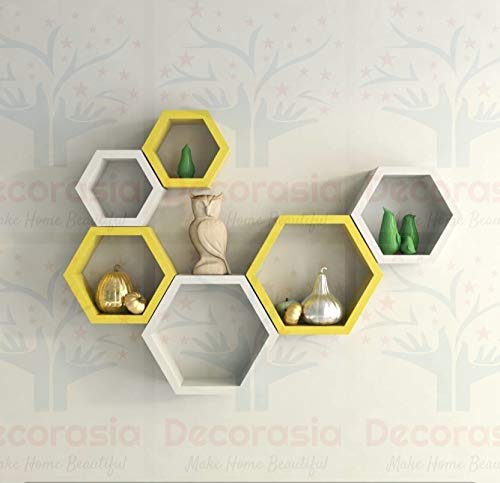 DECORASIA� Beautiful Wooden Hexagon Shape Designer Storage Shelves MDF (Set of 6) (Medium Density Fiber) Wall Shelf