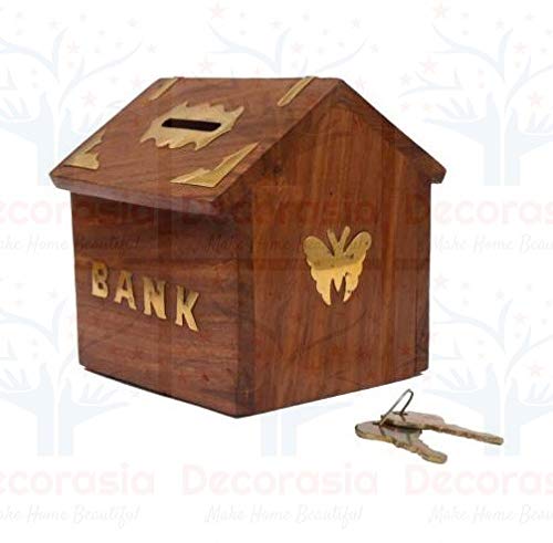 DECORASIA™ Wooden Beautiful Unique Hut Shape Coin Bank Piggy Bank Money Bank. Gullak for Kids, Wooden,Coin Bank, Birthday Gift for Kids.