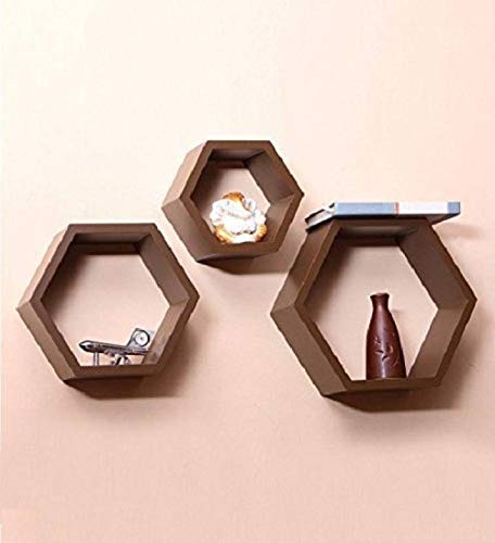 DECORASIA� Beautiful Wooden Hexagon Shape Designer Storage Shelves MDF (Set of 3) (Medium Density Fiber) Wall Shelf