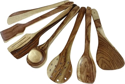 Sheesham Wood Handmade Cooking Spoon Set (Set of 7 | Multicolour)