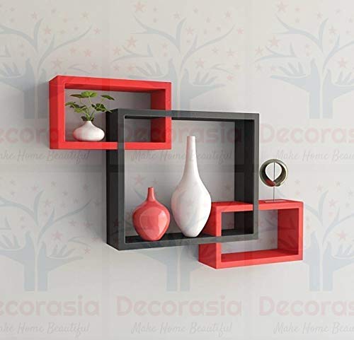 DECORASIA Beautiful Interlocking Shape (Set of 3) Wooden Wall Shelf