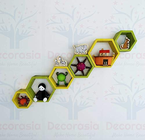 DECORASIA Beautiful Wooden Hexagon Shape Designer Storage Shelves MDF (Set of 6) (Medium Density Fiber) Wall Shelf