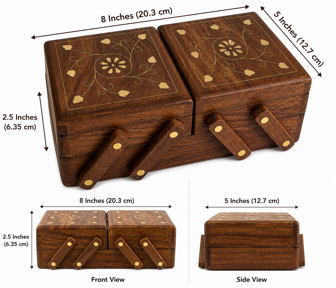 Handcrafted Sheesham Wood Expandable Jewellery Box with Dual Compartments