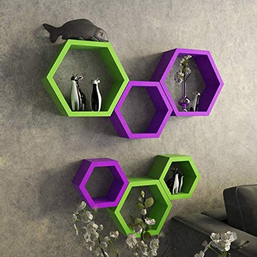 DECORASIA� Beautiful Wooden Hexagon Shape Designer Storage Shelves MDF (Set of 6) (Medium Density Fiber) Wall Shelf