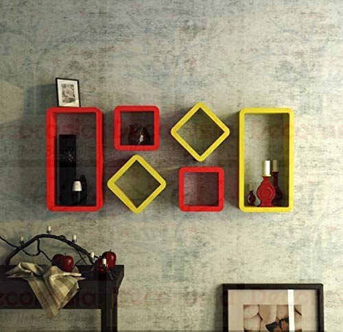 DECORASIA� Beautiful & Antique Cube & Rectangle Shape (Set of 6) Mounted Rack Shelves.