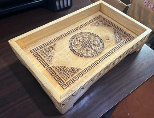 Decorasia Handmade Antique Look Wooden Serving Tray � Rectangular Yellow & Brown Tray for Snacks, Tea & Home D�cor | Rustic Wooden Tray � Pack of 1