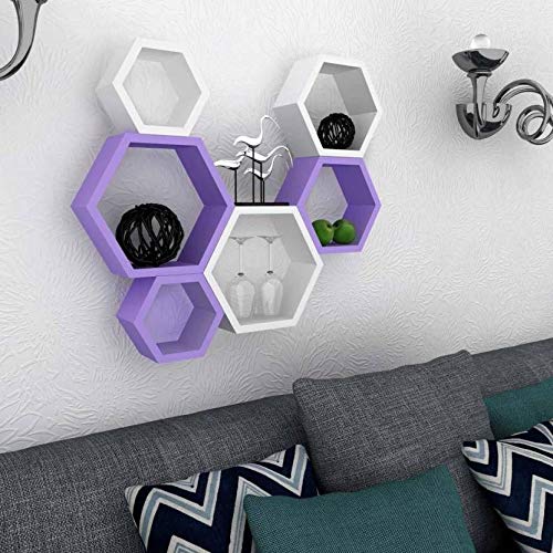 DECORASIA� Beautiful Wooden Hexagon Shape Designer Storage Shelves MDF (Set of 6) (Medium Density Fiber) Wall Shelf