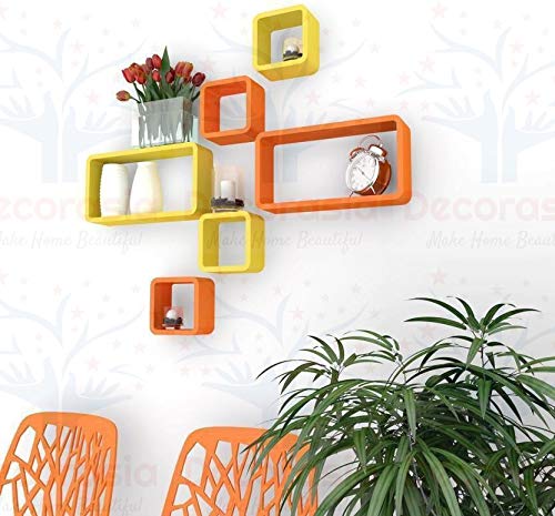 DECORASIA Beautiful & Antique Cube & Rectangle Shape (Set of 6) Mounted Rack Shelves.