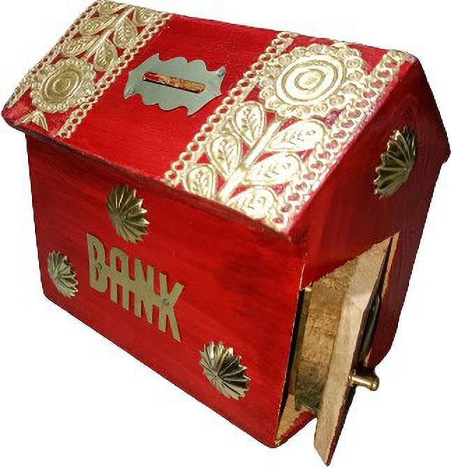 Decorasia Beautiful Wooden Money Bank for Kids with Lock & 2 Keys | Handcrafted Coin Saving Piggy Bank | Secure Wooden Gullak for Boys & Girls | Educational & Gift-Friendly