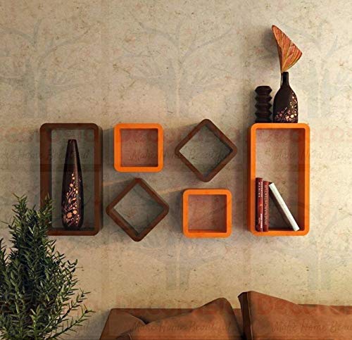 DECORASIA� Beautiful & Antique Cube & Rectangle Shape (Set of 6) Mounted Rack Shelves.
