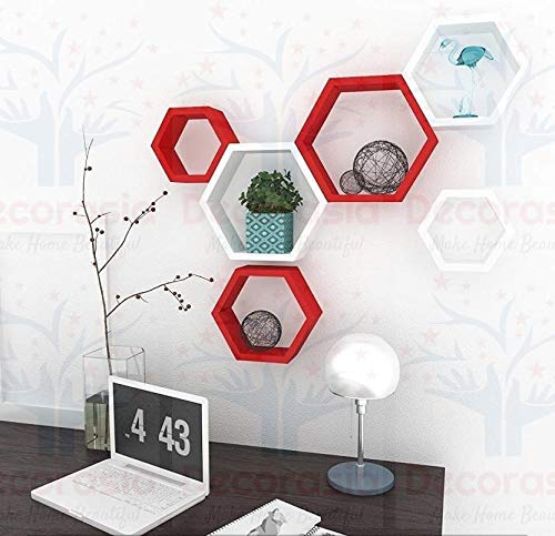 DECORASIA� Beautiful Wooden Hexagon Shape Designer Storage Shelves MDF (Set of 6) (Medium Density Fiber) Wall Shelf