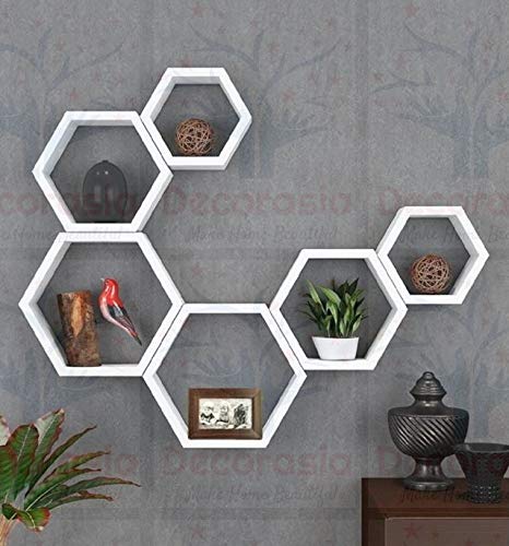 DECORASIA� Beautiful Wooden Hexagon Shape Designer Storage Shelves MDF (Set of 6) (Medium Density Fiber) Wall Shelf