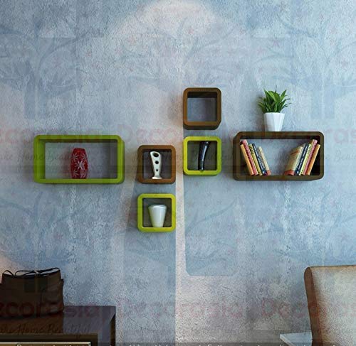 DECORASIA Beautiful & Antique Cube & Rectangle Shape (Set of 6) Mounted Rack Shelves.