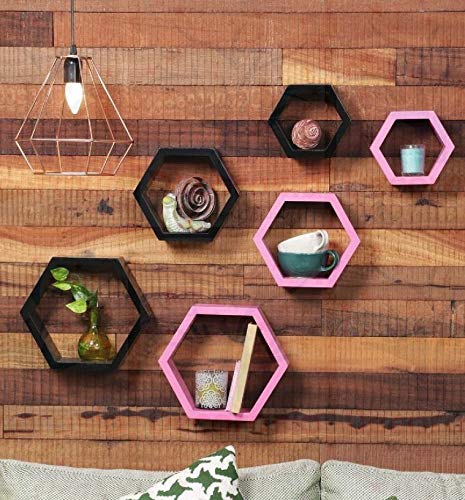 DECORASIA� Beautiful Wooden Hexagon Shape Designer Storage Shelves MDF (Set of 6) (Medium Density Fiber) Wall Shelf