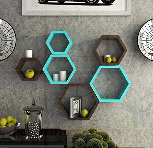 DECORASIA� Beautiful Wooden Hexagon Shape Designer Storage Shelves MDF (Set of 6) (Medium Density Fiber) Wall Shelf