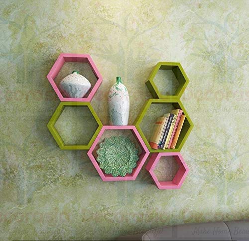 DECORASIA� Beautiful Wooden Hexagon Shape Designer Storage Shelves MDF (Set of 6) (Medium Density Fiber) Wall Shelf