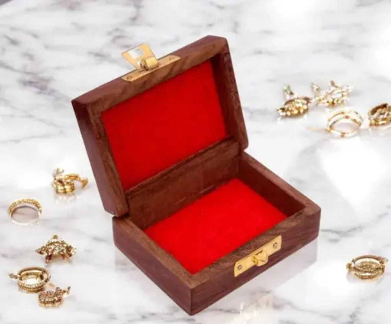 Hand-Carved Floral Wooden Jewelry & Keepsake Box