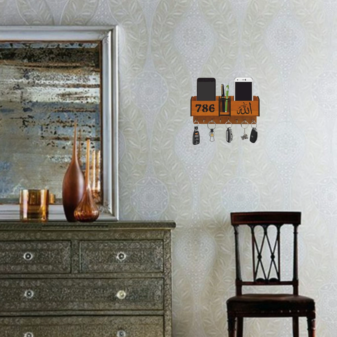Personalized Wooden Mobile & Key Holder – Wall Mounted Organizer Rack