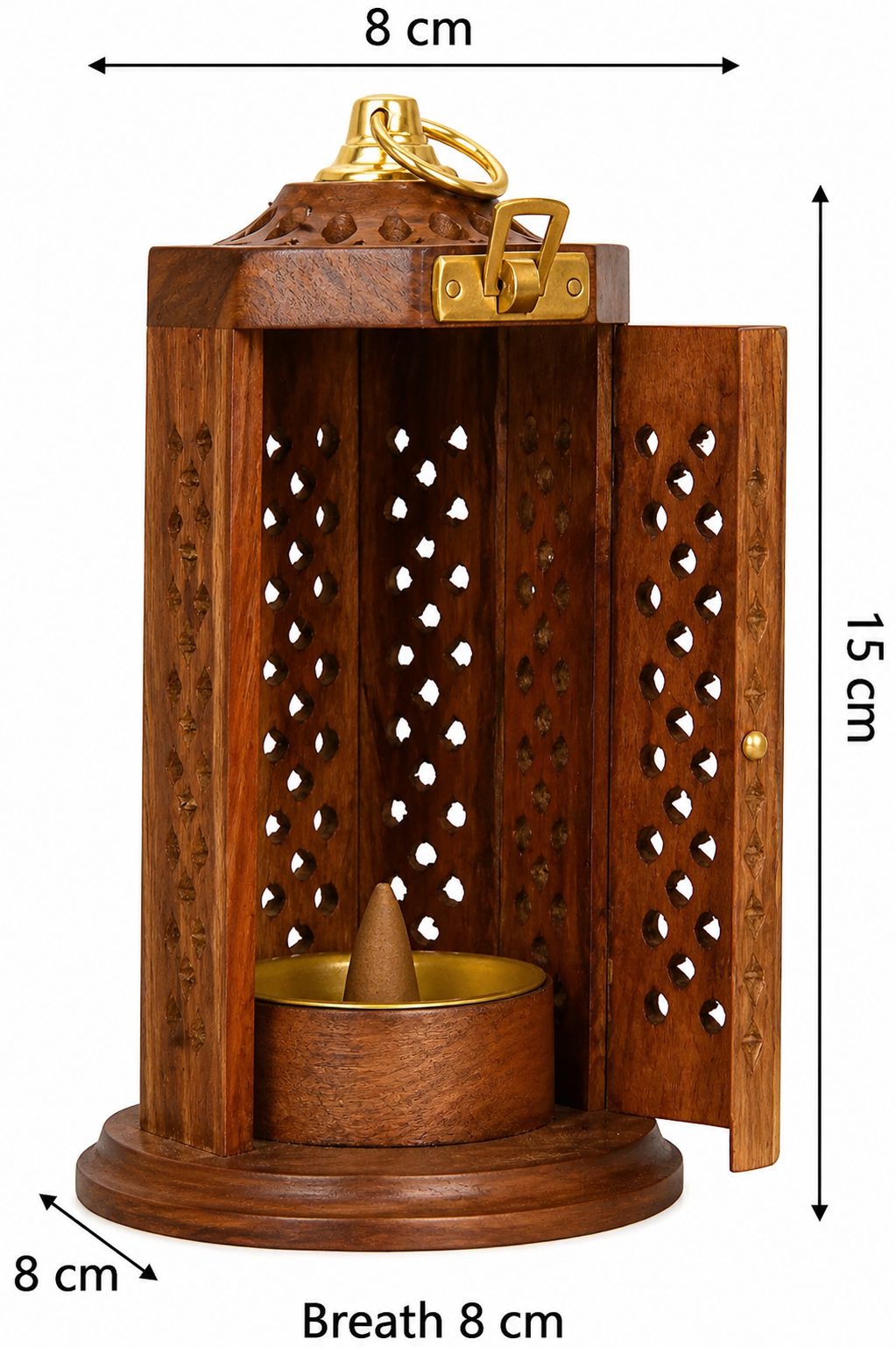 DECORASIA™ Wooden Dhoop Dani with Handle & Brass Lock (Handcrafted Incense Burner)