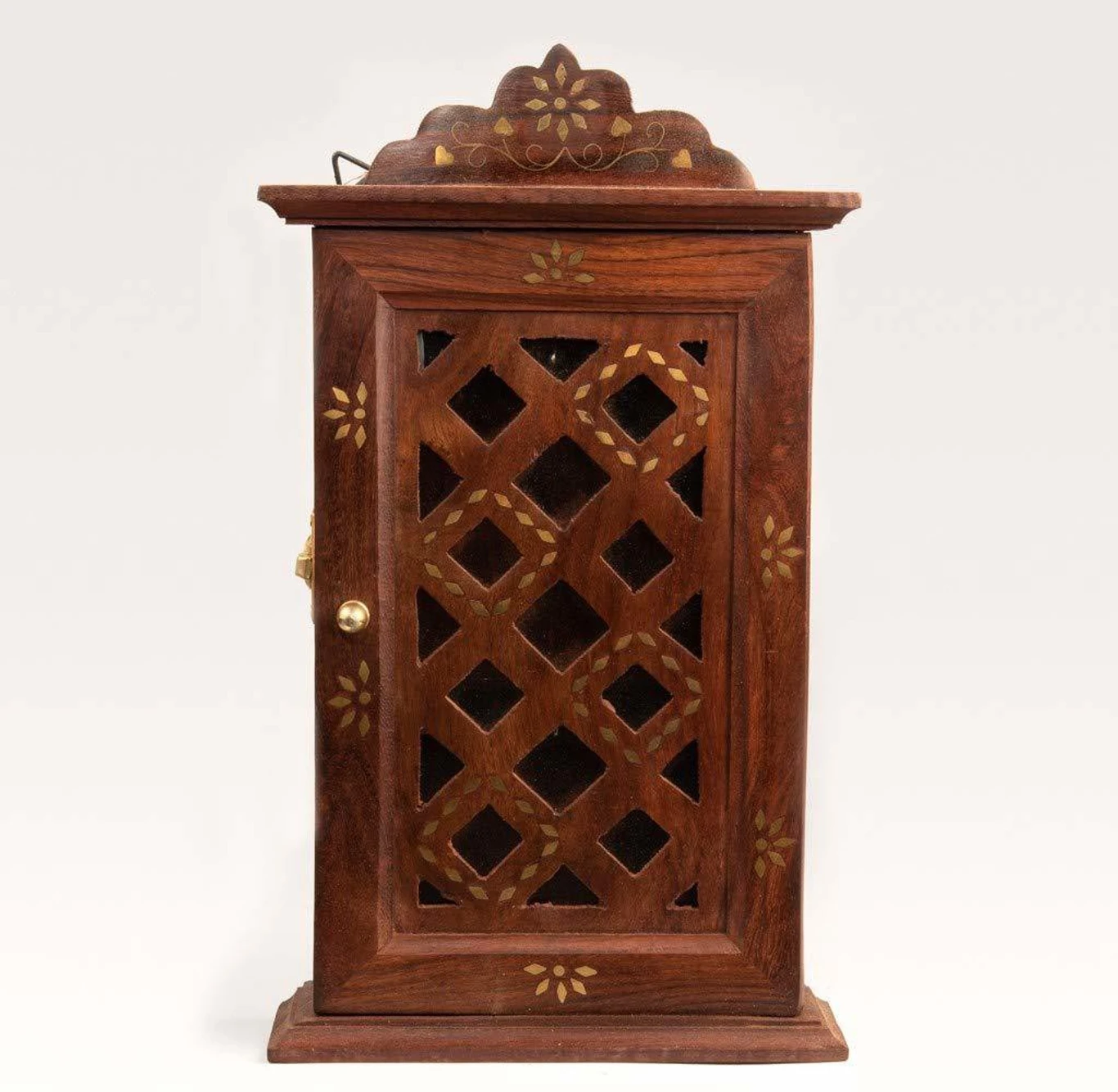Handcrafted Wooden Wall Key Holder Cabinet – Traditional Sheesham Wood Design
