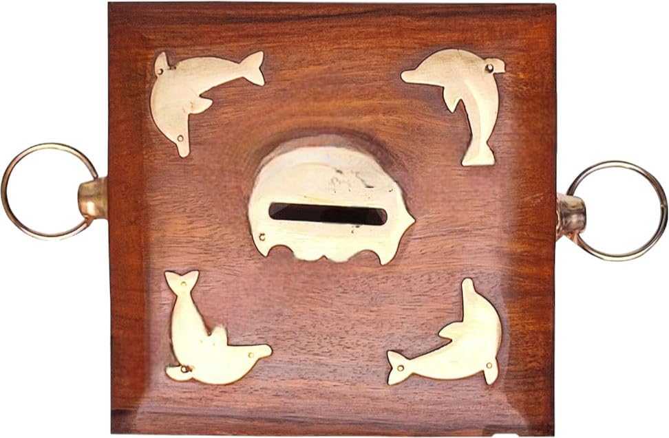 Decorasia Wooden Big Size Money Bank | Large Handcrafted Coin Saving Box with Lock & Key | Traditional Wooden Piggy Bank for Kids & Adults | Decorative Gullak for Gifting
