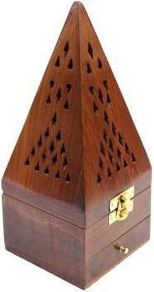 DECORASIA™ Handcrafted Wooden Dhoop Dani with Brass Bowl & Storage Drawer
