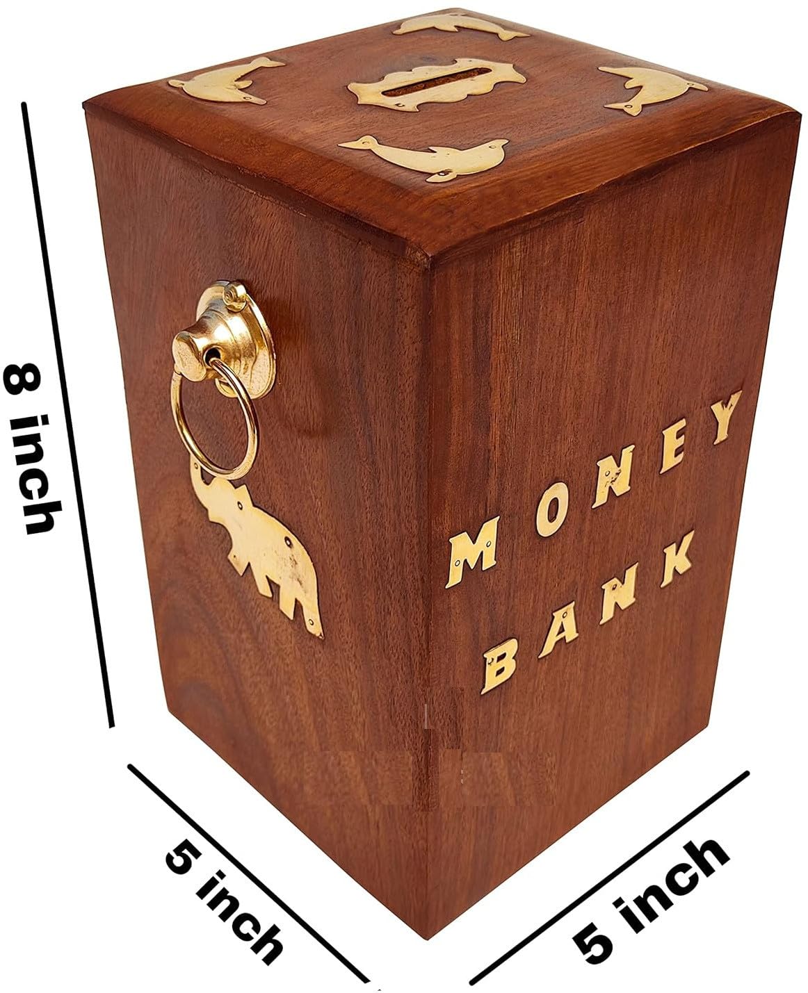 Decorasia Wooden Big Size Money Bank | Large Handcrafted Coin Saving Box with Lock & Key | Traditional Wooden Piggy Bank for Kids & Adults | Decorative Gullak for Gifting