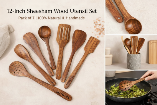 7-Piece Sheesham Wood Cooking Spoon Set – 100% Natural Handmade Kitchen Utensils (12 Inch, Brown)