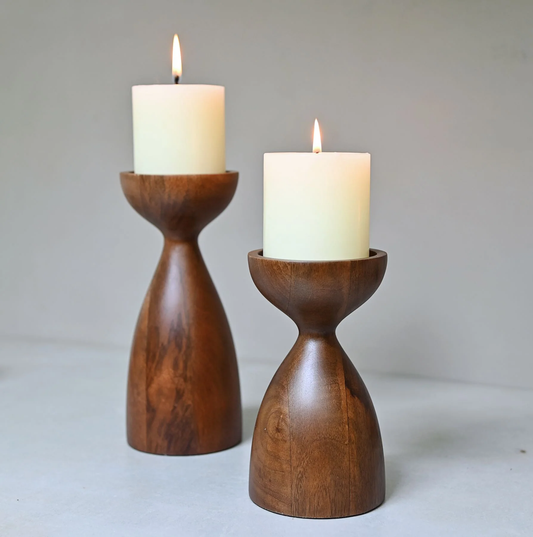 Premium Solid Wood Candle Holder – Decorative Tabletop Stand
