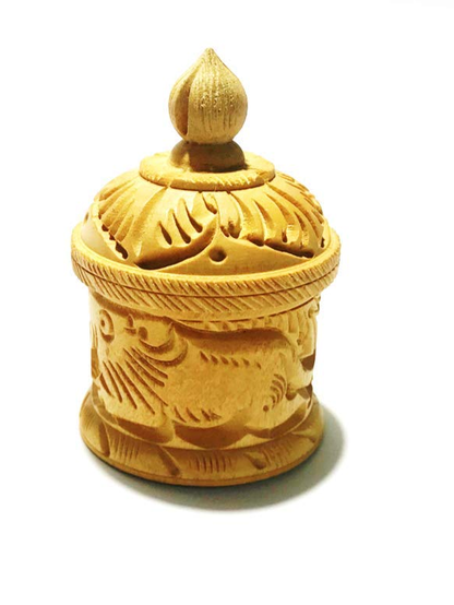 Hand Carved Wooden Sindoor Box with Brass Work | Traditional Kumkum Storage Box | Handmade Decorative Puja Box