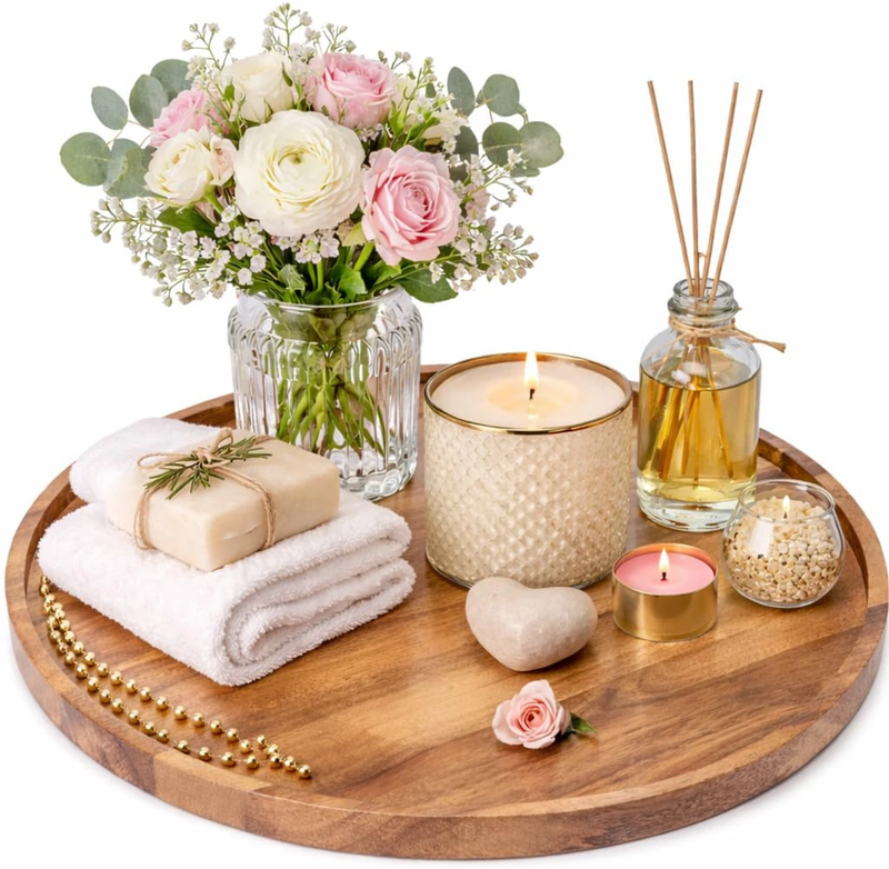 DECORASIA™ Neem Wood Round Serving Tray – 11 Inch (Handcrafted Elegance)