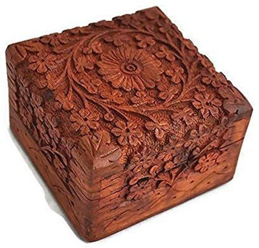 Handcrafted Floral Carved Wooden Storage Box