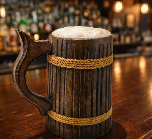 Decorasia Handcrafted Wooden Beer Mug with Rope Design | Rustic Vintage Drinkware |  (500 ml)