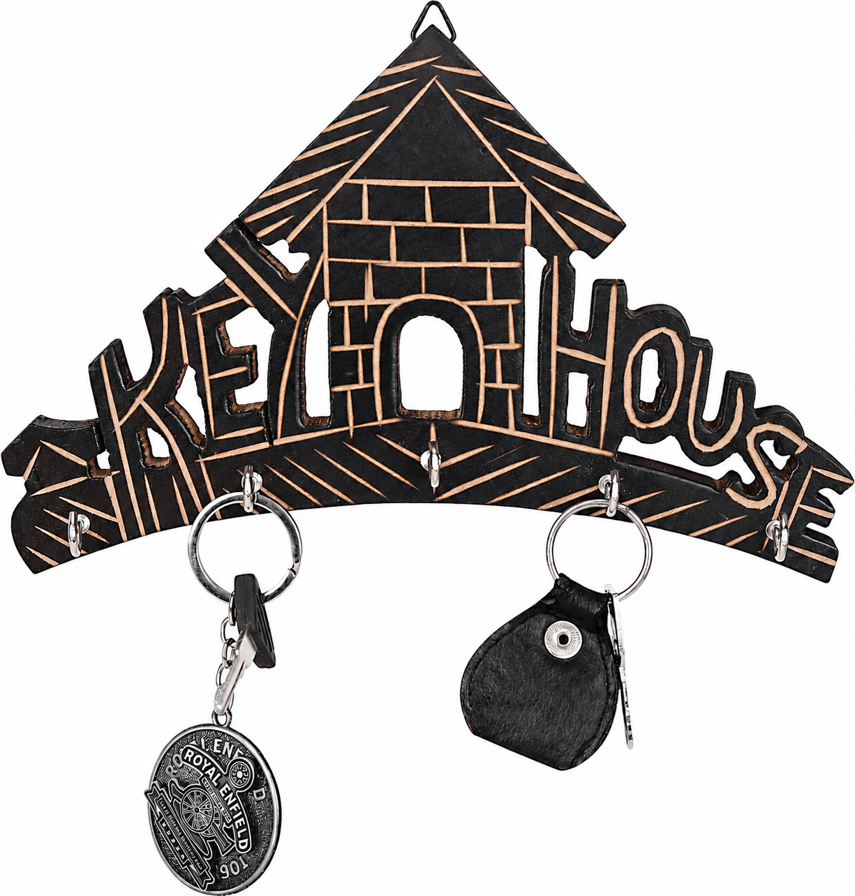 “Key House” Wooden Wall Key Holder – Decorative Key Organizer