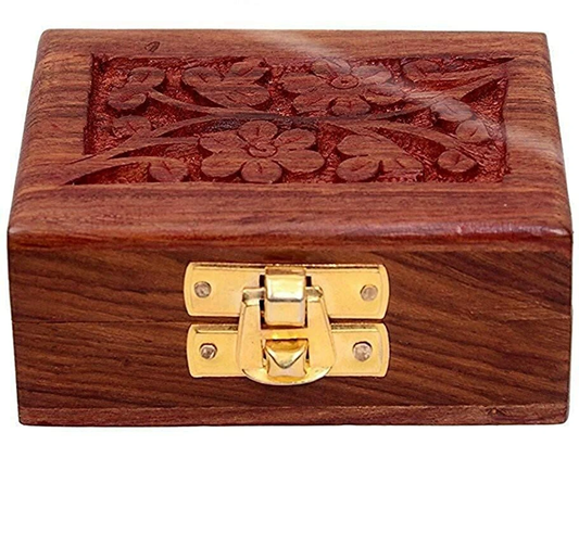 Hand-Carved Floral Wooden Jewelry & Keepsake Box
