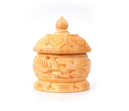 Hand Carved Wooden Sindoor Box with Brass Work – Traditional Kumkum Storage Container | Decorative Puja Box