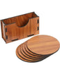 Wooden Coaster Set with Holder, 6 Round Coasters, 10 cm, Brown