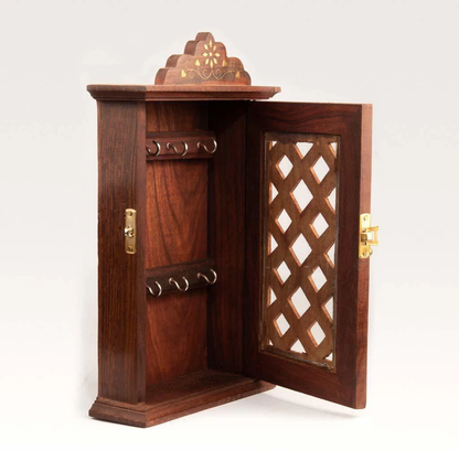 Handcrafted Wooden Wall Key Holder Cabinet – Traditional Sheesham Wood Design
