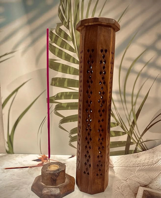Handcrafted Wooden Tower Incense Holder (Agarbatti Stand with Ash Catcher)