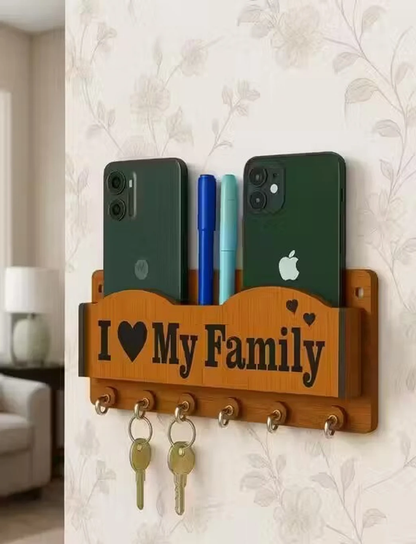 Decorasia “I Love My Family” Wooden Key Holder & Mobile Stand