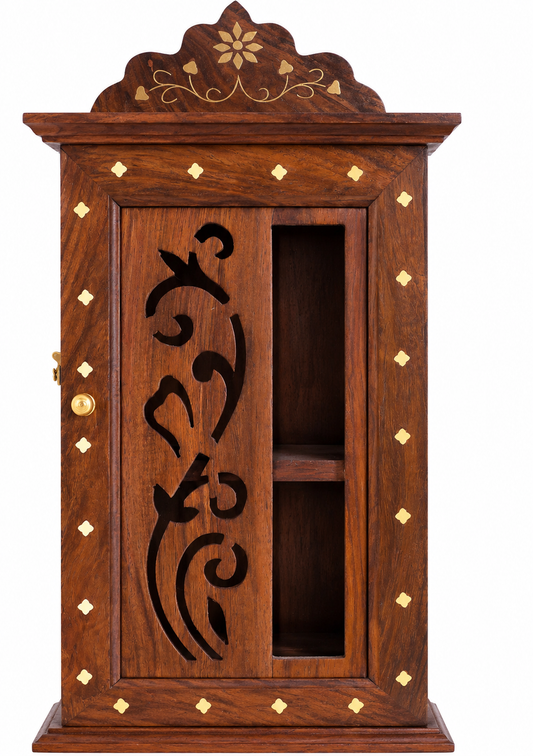 Handcrafted Wooden Wall Cabinet with Artistic Cutwork – Sheesham Wood Decorative Organizer