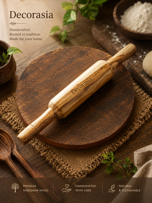 Decorasia Handmade Sheesham Wood Chakla Belan Set | Wooden Roti Maker Board & Rolling Pin