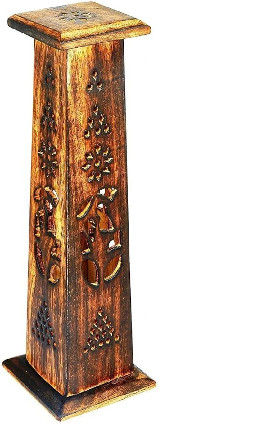 Handcrafted Wooden Carved Tower Incense Holder (Agarbatti Stand)