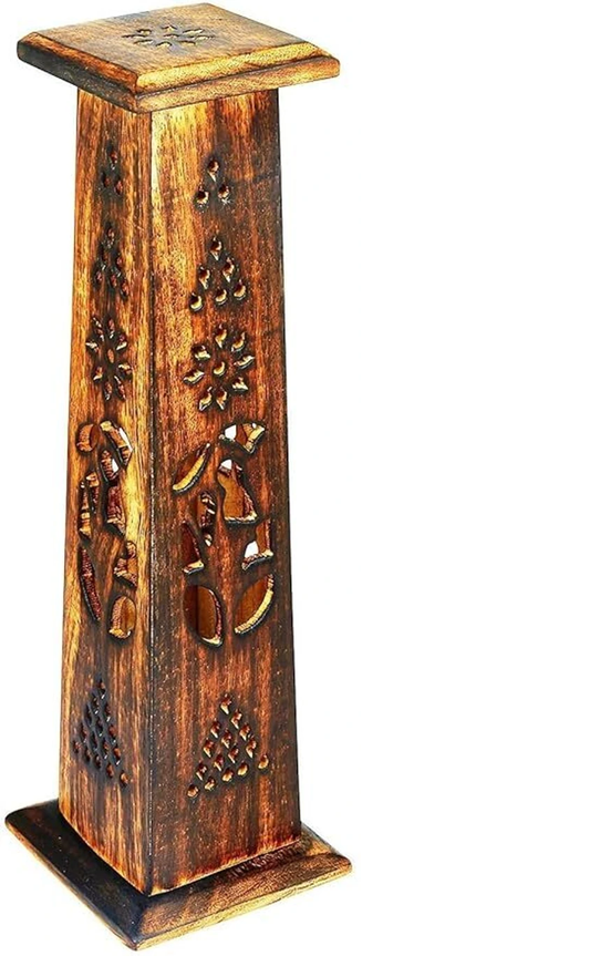 Handcrafted Wooden Carved Tower Incense Holder (Agarbatti Stand)